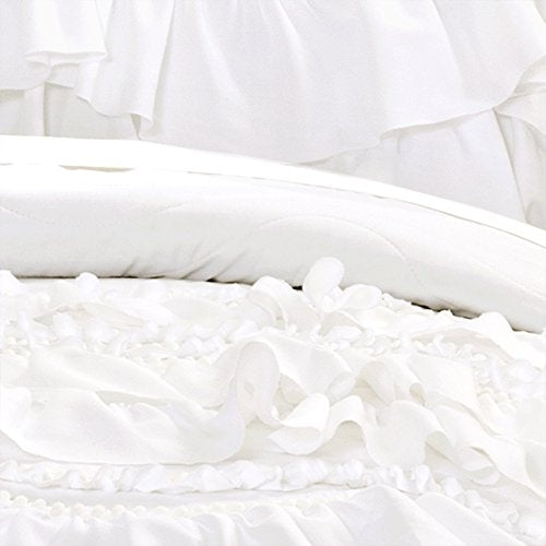 Lush Decor Kemmy Quilt Ruffled Textured 3 Piece Full Queen Size Bedding Set, White: Home & Kitchen