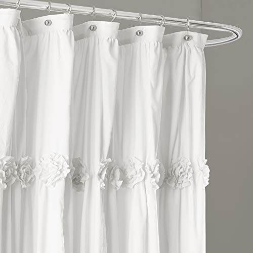 Lush Decor Darla Ruched Floral Bathroom Shower Curtain, 72â x 72â, White: Home & Kitchen