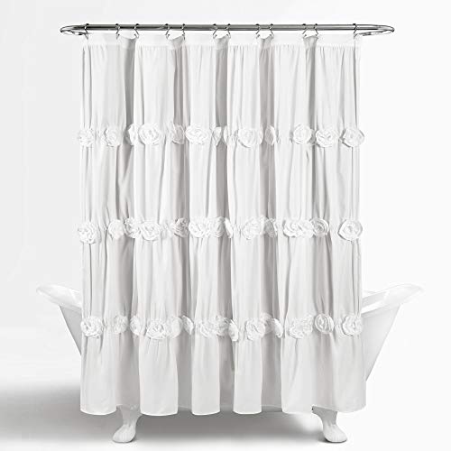 Lush Decor Darla Ruched Floral Bathroom Shower Curtain, 72â x 72â, White: Home & Kitchen