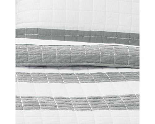 Lush Decor 16T000490 3 Piece Stripe Quilt Set, King, Gray/White: Home & Kitchen