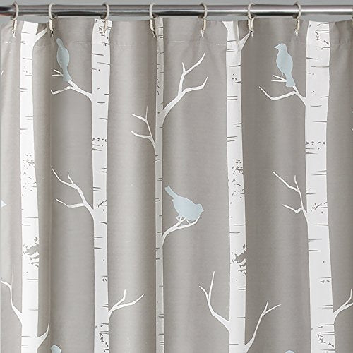 Lush Decor Bird on The Tree Shower Curtain, 72" x 72", Gray/Blue: Home & Kitchen