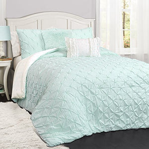 Lush Decor Ravello Shabby Chic Style Pintuck Light Aqua 5 Piece Comforter Set with Pillow Shams Full/Queen: Home & Kitchen