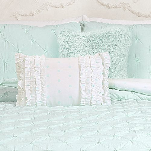 Lush Decor Ravello Shabby Chic Style Pintuck Light Aqua 5 Piece Comforter Set with Pillow Shams Full/Queen: Home & Kitchen
