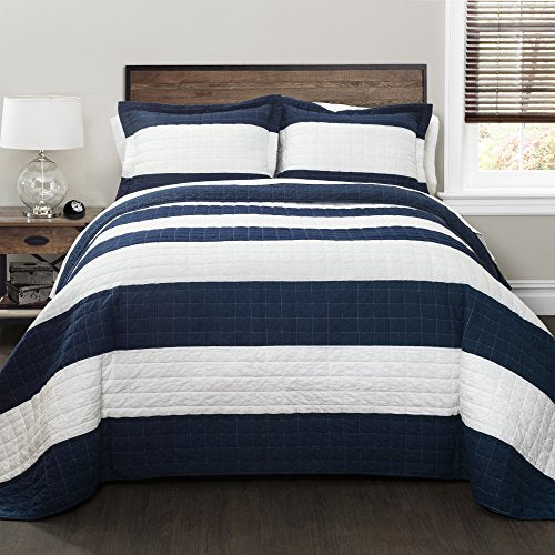 Lush Decor Lush DÃ©cor Stripe 2 Piece Quilt Set, Twin, Navy/White: Home & Kitchen