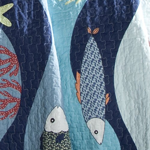Lush Decor Sealife Fish Ocean Wave Reversible 3 Piece Quilt Bedding Set, Full/Queen, Blue: Home & Kitchen