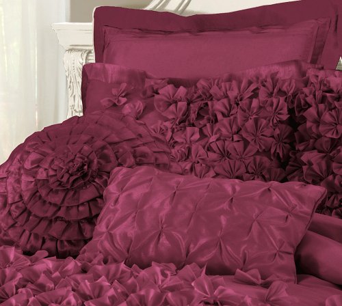 Lush Decor Lucia 4-Piece Comforter Set, California King, Raspberry: Home & Kitchen