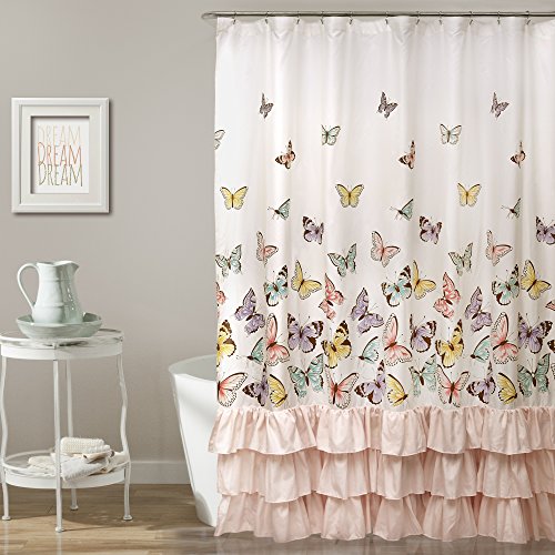 Lush Decor DÃ©cor Flutter Butterfly Shower Curtain, 72 inch x 72 inch, Pink: Home & Kitchen