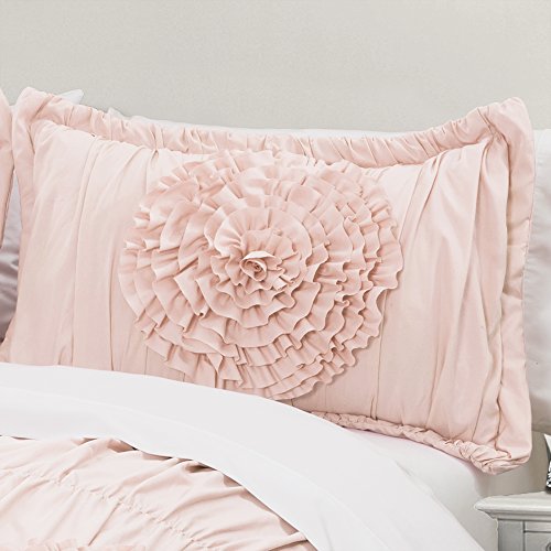 Lush Decor Serena Comforter Pink Blush Ruched Flower 3 Piece Set - King: Home & Kitchen