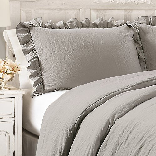 Lush Decor Reyna Comforter Ruffled 3 Piece Bedding Set with Pillow Shams Full/Queen Gray: Home & Kitchen