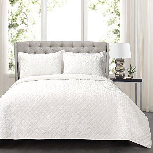 Lush Decor Lush DÃ©cor Ava Diamond Oversized 3Piece Cotton Quilt Set, Full/Queen, White: Home & Kitchen