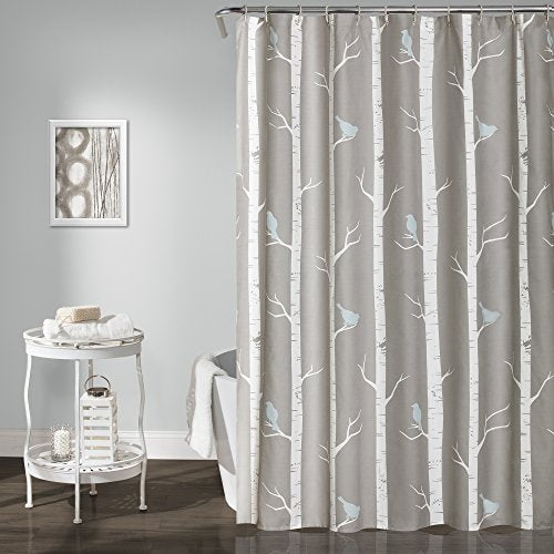 Lush Decor Bird on The Tree Shower Curtain, 72" x 72", Gray/Blue: Home & Kitchen
