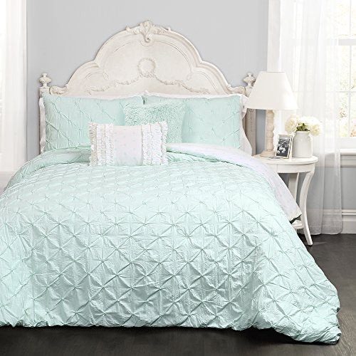 Lush Decor Ravello Shabby Chic Style Pintuck Light Aqua 5 Piece Comforter Set with Pillow Shams Full/Queen: Home & Kitchen