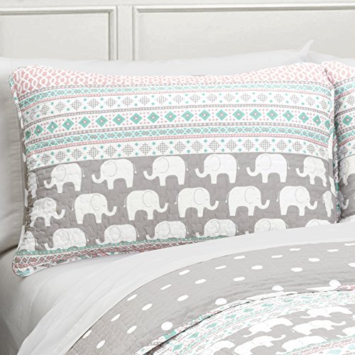 Lush Decor Elephant Striped Quilt Reversible 5 Piece Bedding Set, Full/Queen, Turquoise & Pink: Home & Kitchen