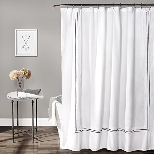 Lush Decor Hotel Collection Fabric Minimalist White and Gray Bathroom Shower Curtain, 72" x 72": Home & Kitchen