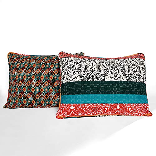 Lush Decor Boho Striped Reversible 3 Piece Quilt Bedding Set, Full-Queen, Turquoise & Tangerine: Home & Kitchen