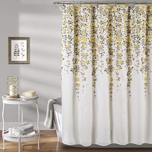 Lush Decor Weeping Flower Fabric Bathroom Shower Curtain, x 72â, Yellow and Gray: Home & Kitchen