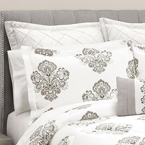 Lush Decor DÃ©cor Elizabeth Damask 6 Piece Comorter Set, Full/Queen, Gray: Home & Kitchen