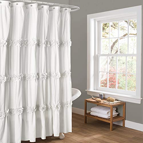 Lush Decor Darla Ruched Floral Bathroom Shower Curtain, 72â x 72â, White: Home & Kitchen