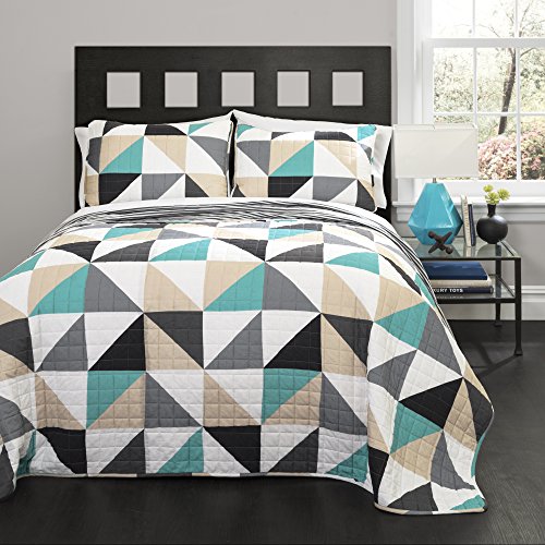 Lush Decor Lush DÃ©cor Abner Geo 2 Piece Quilt Set, Twin, Turquoise, Tuquoise: Home & Kitchen