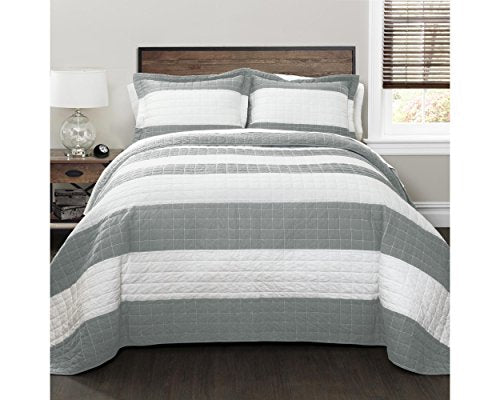 Lush Decor 16T000490 3 Piece Stripe Quilt Set, King, Gray/White: Home & Kitchen