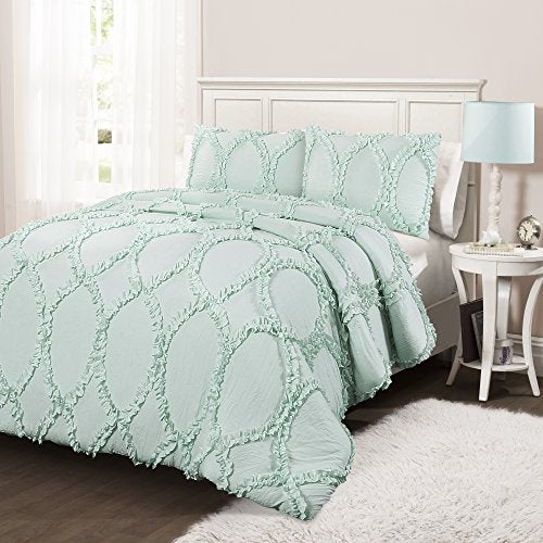 Lush Decor Avon 3 Piece Comforter Set, Full/Queen, Aqua: Home & Kitchen