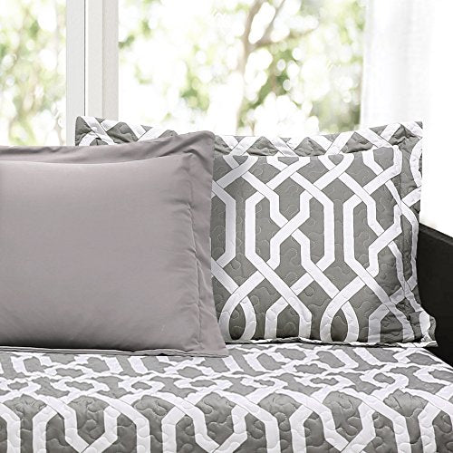 Lush Decor Edward Trellis Patterned 6 Piece Daybed Cover Set Includes Bed Skirt, Pillow Shams and Cases, 75" X 39", Gray and White: Home & Kitchen