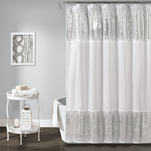 Lush Decor DÃ©cor Shimmer Sequins Shower Curtain, 70" x 72", Silver: Home & Kitchen