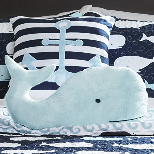 Lush Decor Whale Kids Reversible 4 Piece Quilt Bedding Set with Sham and Decorative Throw Pillows, Twin, Navy: Home & Kitchen
