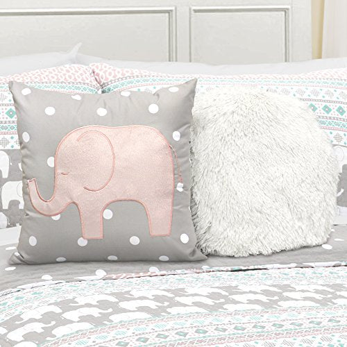 Lush Decor Elephant Striped Quilt Reversible 5 Piece Bedding Set, Full/Queen, Turquoise & Pink: Home & Kitchen