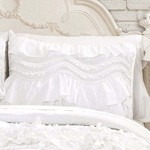 Lush Decor Kemmy Quilt-Ruffled Textured 3 Piece King Size Bedding Set, White: Home & Kitchen