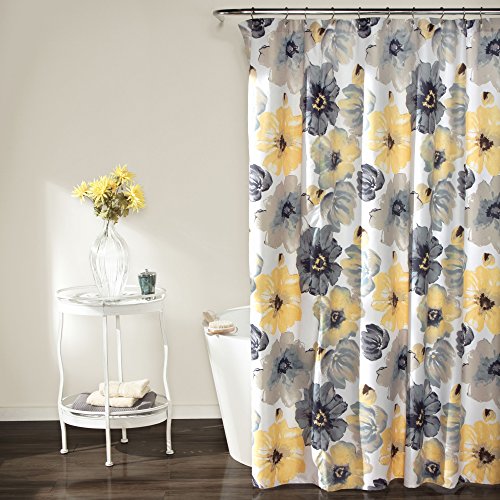 Lush Decor Leah Flower Fabric Bathroom Shower Curtain, x 72â, Yellow/Gray: Home & Kitchen