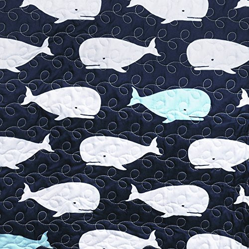 Lush Decor Whale Kids Reversible 4 Piece Quilt Bedding Set with Sham and Decorative Throw Pillows, Twin, Navy: Home & Kitchen