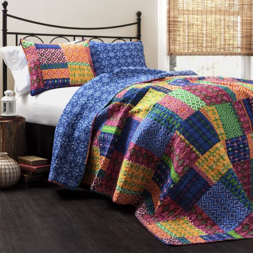 Lush Decor Misha 3-Piece Quilt Set, King, Fuchsia/Navy: Home & Kitchen