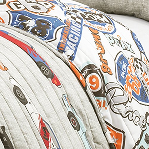 Lush Decor Race Cars 3 Piece Reversible Quilt Bedding Set, Full/Queen, Blue and Orange: Home & Kitchen