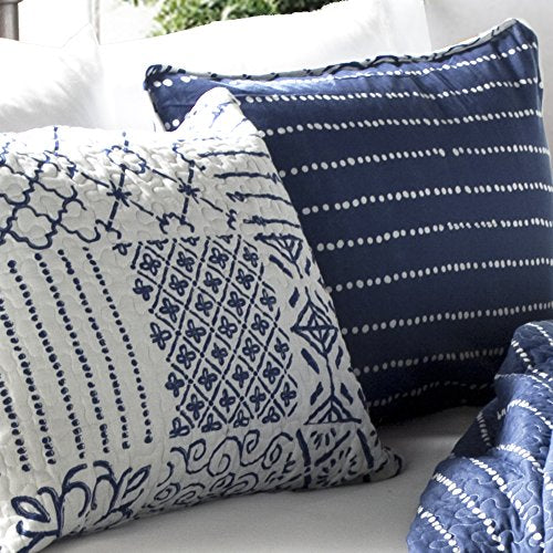 Lush Decor Monique 3 Piece Reversible Print Pattern Blue Quilt Set, King: Home & Kitchen