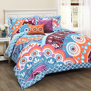 Lush Decor Lush DÃ©cor Maya 5 Piece Comforter Set, King, Turquoise/Pink: Home & Kitchen