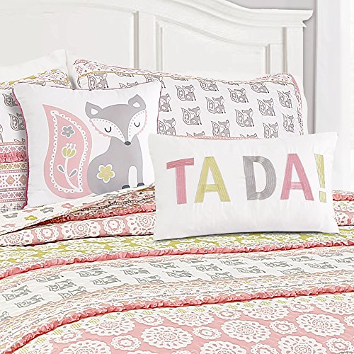 Lush Decor 5 Piece Fox Ruffle Stripe Quilt Set, Full/Queen, Pink/Gray: Home & Kitchen