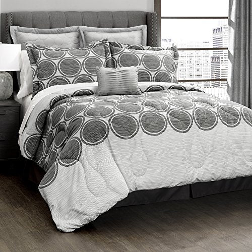 Lush Decor Textured Circle 6 Piece Comforter Set, Gray, Full/Queen: Home & Kitchen