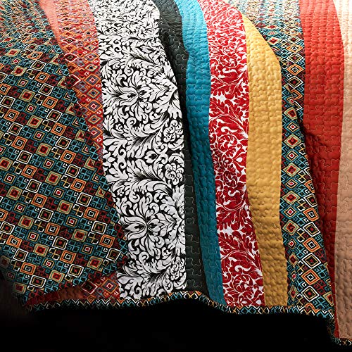 Lush Decor Boho Striped Reversible 3 Piece Quilt Bedding Set, Full-Queen, Turquoise & Tangerine: Home & Kitchen
