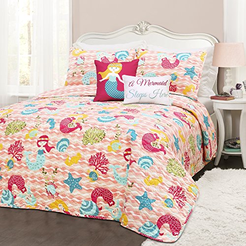 Lush Decor 4 Piece Mermaid Waves 4Piece Quilt Set, Twin, Pink: Home & Kitchen