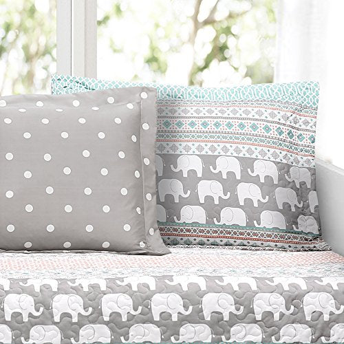 Lush Decor Elephant Stripe 6 Piece Daybed Cover Bedding Set Includes Bed Skirt, Pillow Shams and Cases 75" X 39", Turquoise and Pink: Home & Kitchen