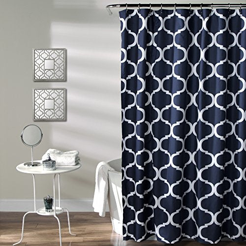 Lush Decor Geo Trellis Pattern Print Fabric Navy Bathroom Shower Curtain, 72" x 72": Home & Kitchen