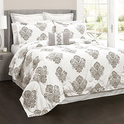 Lush Decor DÃ©cor Elizabeth Damask 6 Piece Comorter Set, Full/Queen, Gray: Home & Kitchen