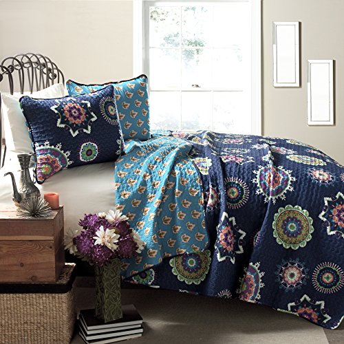 Lush Decor Adrianne 3-Piece Quilt Set, King, Navy: Home & Kitchen