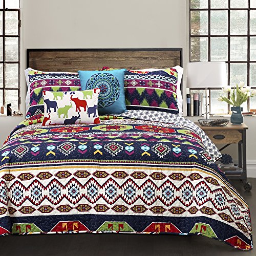 Lush Decor Sanora 5Piece Quilt Set, King, Navy: Home & Kitchen