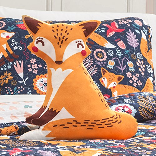 Lush Decor Pixie Fox Quilt Reversible 4 Piece Bedding Set-Navy-Full/Queen: Home & Kitchen