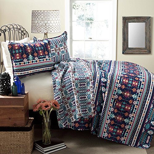 Lush Decor Navajo 3-Piece Quilt Set, Full/Queen, Navy/Turquoise: Home & Kitchen