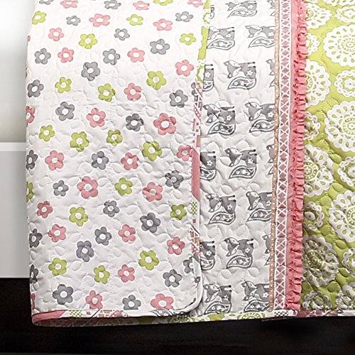 Lush Decor 5 Piece Fox Ruffle Stripe Quilt Set, Full/Queen, Pink/Gray: Home & Kitchen