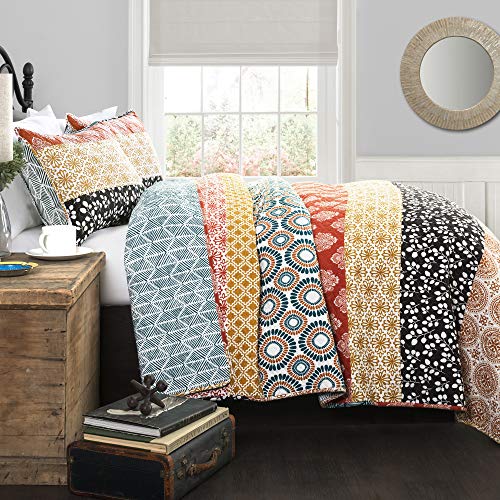 Lush Decor Bohemian Striped Quilt Reversible 3 Piece Bedding Set King Turquoise: Home & Kitchen
