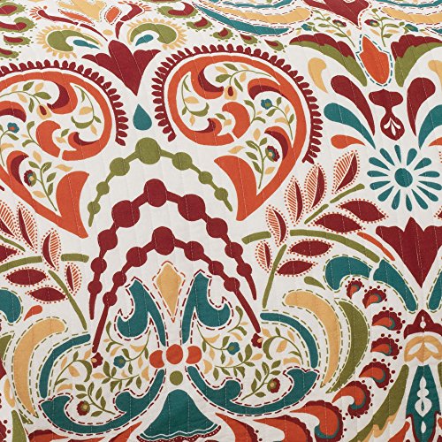 Lush Decor Clara Quilt 3 Piece Reversible Bedding Set King Turquoise and Tangerine: Home & Kitchen